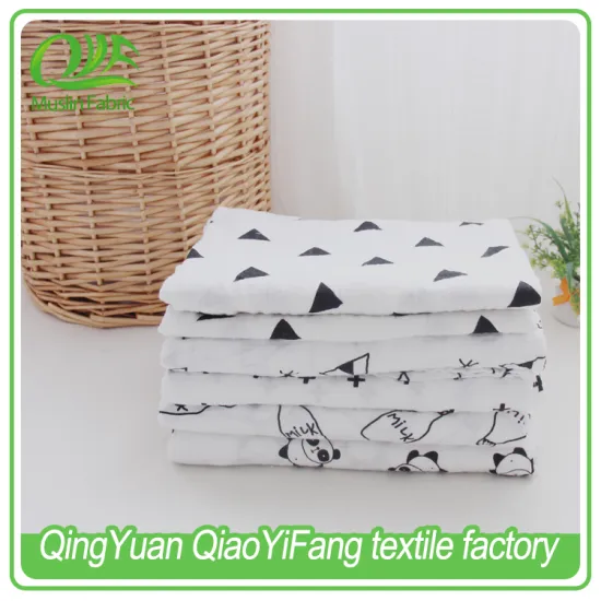 100% cotton black and white pattern muslin baby swaddle blankets, 47 inch