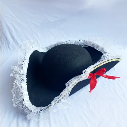 Wholesale Fashion Halloween Lace Pirate Hat with Button - Red Captain Morgan Hat for Party