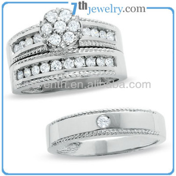 2014 Wholesale Fashionable Jewelry Rhodium Plated CZ Diamond Wedding Ring Set