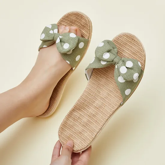 Japanese Style Linen Bow Slippers