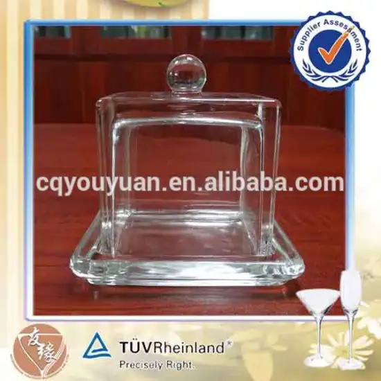 Eco-friendly feature dessert serving square shape plain glas pastry stand with dome