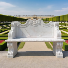 Elegant Carved Marble Garden Bench with Victorian Design