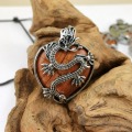 Red Jasper Heart Antique Silver Dragon Gemstone Pendant (32x42mm) Keychain