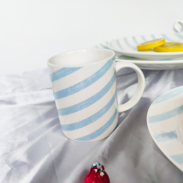 blue lines sublimation ceramic mugs with logo cup and saucer  ceramic mugs