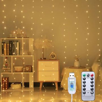 LED Curtain Lights 3x3m - Holiday Decoration String Lights USB Battery Operated