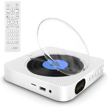 2022 Latest Portable CD Player Featuring Built-in Speaker, Dual 3.5mm Headphone Jacks, LED Display, and Wall-Mount Capability