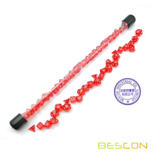 Bescon 28pcs Translucent Red Mini Polyhedral dados en tubo, Ruby Dice Dungeons and Dragons 4X7pcs, Mini Ruby Gem Dice Set