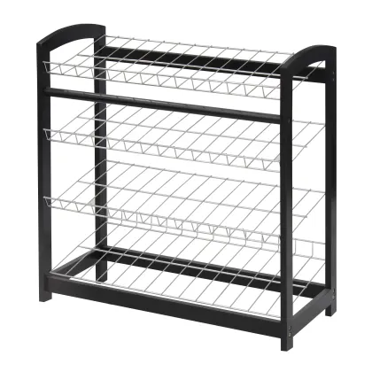 Modern Adjustable Solid Wood and Metal Shoe Rack - Portable Design