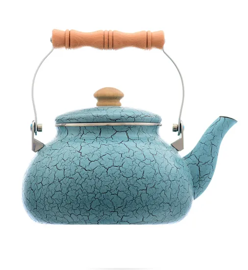 2.5L Eco-Friendly Best Selling Enamel Wooden Handle Crack Design Enamel Water Kettle