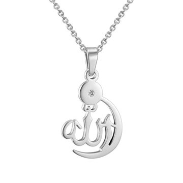 Silver Tone Islamic Jewelry: Arabic Crescent Moon Necklace in Stainless Steel