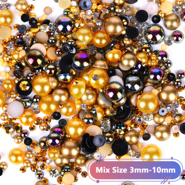 Assorted Size 3-10mm WHATSTONE Wholesale ABS Craft Half Pearl Beads in Mix Colors with Rhinestones and Abs Pearls for Jewelry Making