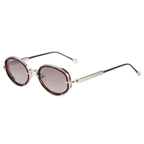 Unisex Oval Sunglasses with Textured Metal Temples