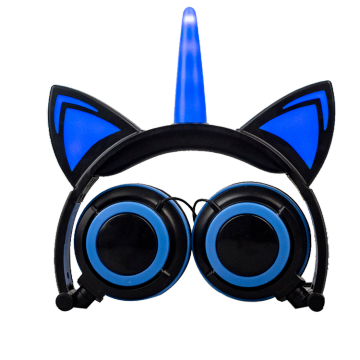 Unicorn Cat Ears LED Lucu Stereo Headphone Kabel