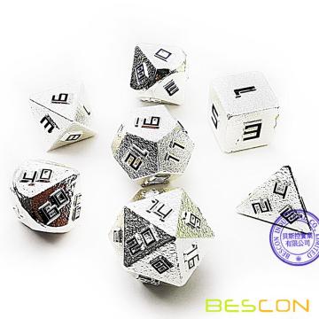 Bescon Raw Metal Polyhedral D&amp;D RPG 7-Dice Set, Shiny Silver-Ore Lode Solid Metal Dice Set