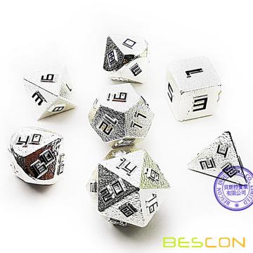 Bescon Rohmetall Polyeder D &amp; D RPG 7-Würfel-Set, glänzendes Silber-Erz-Lode-Würfel-Set aus massivem Metall