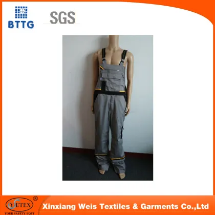 YSETEX cotton overalls cargo grey bib pants dungarees industrial safety workwear