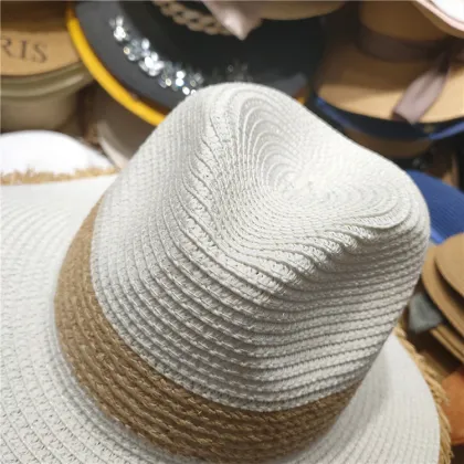 Summer Fashion French Patchwork Broken Brim Panama Straw Hat for Women - Outdoor Sunscreen Hat