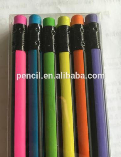 High quality matt color stripe HB graphtie wood pencil with colored eraser