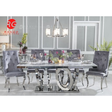 Marble Top Rectangle Dining Table Set with 6 Chairs