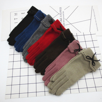Fashion Elegant Female Wool Touch Screen Gloves Winter Women Warm Cashmere Full Finger Bow Dotted embroidery warm mittens glove