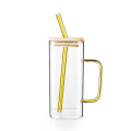 Copa de vidrio cuadrado de borosilicato de 13 oz con paja