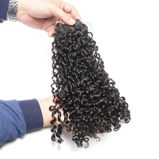 Double Drawn Pixie Curl Hair Weave Brazilian Raw Virgin Cuticle Aligned Hair Bundles Lace Frontal Closure Human Hair Extension