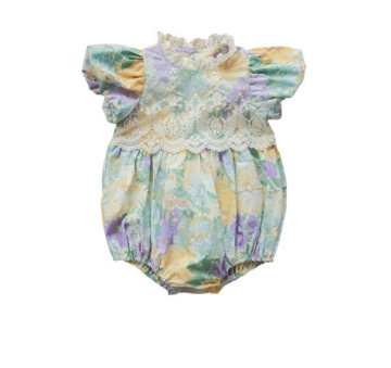 Summer Strawberry Baby Girl Cotton Puff Sleeve Jumpsuit