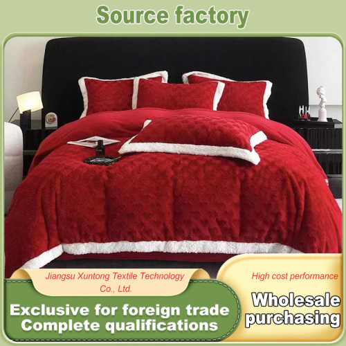 Coleção de roupa de cama antiestática de lã de cordeiro vermelho