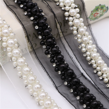Wholesale High Density Beaded Rhinestone Embroidered French Tulle Lace Trim for DIY Projects: Hair Clasps, Handbags, and More
