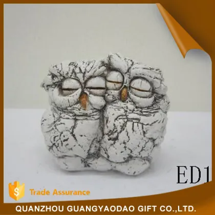 Miniature two innocent sleeping owls wedding decoration table decoration