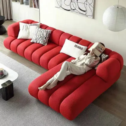 French Rochburg Minimalist Sofa with Italian Design Elements, Featuring Piano Keys Pattern and Lamb Velvet by Roche Bobois