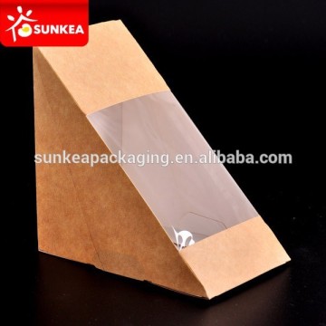 Custom logo printed disposable kraft paper triangle sandwich container