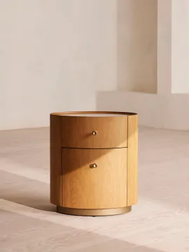 mid-century modern drawer nightstand with brass handles