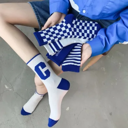 Klein Blue Checkerboard Women's Casual Sports Socks