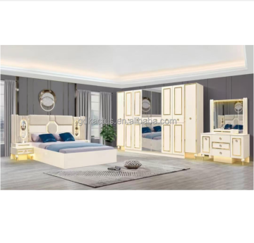 2024 New Design LED Lighted Elegant Minimalist Modern White Lacquer High Gloss 8-Door Bedroom Furniture Set