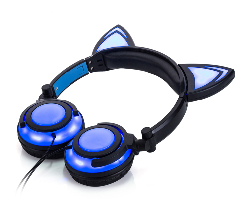 Headphone Cat Ear Headset Chargeable LED Foldable Earphones