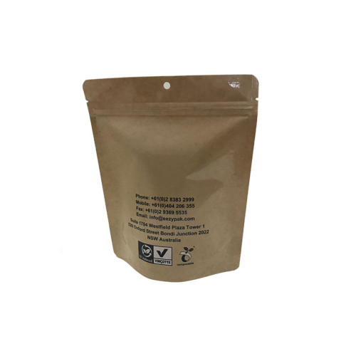 Ground Coffee Kraft Paper Bags Stand Up Pouch With Resealable Zipper
