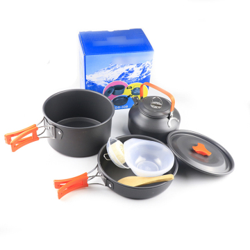 Lightweight Aluminum Camping Cookware Set with Teapot and Pans in Mesh Bag