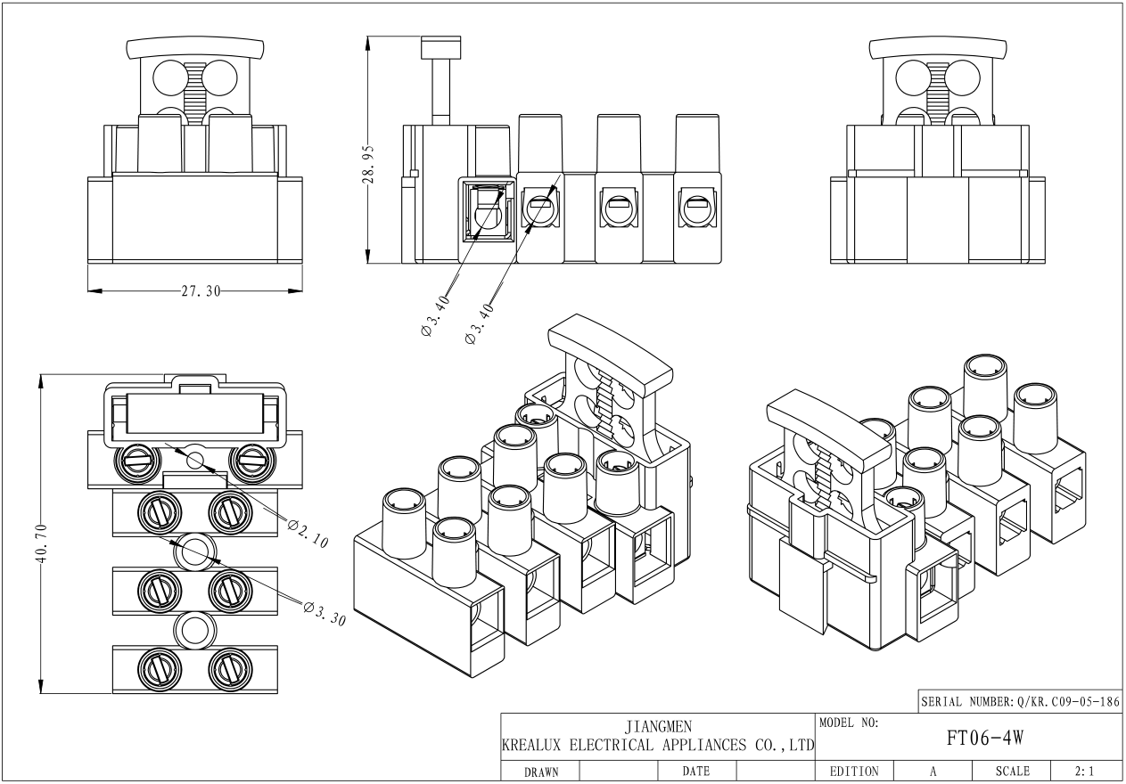 4 Poles fuse terminal block