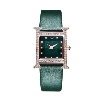 8214 GUOU Temperament Wild Rhinestone Watches Waterproof Quartz Square Shell Pattern Ladies Watch