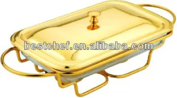 Rect food warmers with golden line stand