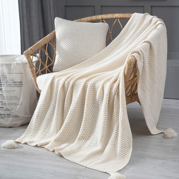 Multi Color Acrylic Cozy Comfortable Warm Throw Knit Blanket with Tassels - Hot Sale