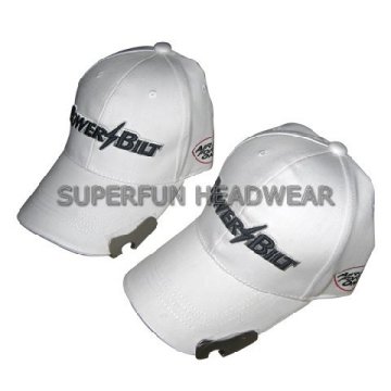 white fabric embroidery logo bottle opener hats