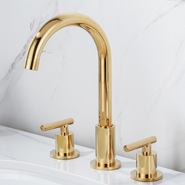 Modern Gold Basin Widespread 8 Inch Brass 2 Handle Mixer Bathroom Basin Faucet