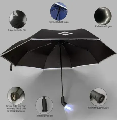 Portable Windproof Automatic 3-Fold Reflective Umbrella with 10 Ribs