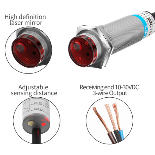 GTRIC M12 Series 15cm Sensing Distance 24V DC PNP NO NC 3-Wire Diffuse Laser Optical Photoelectric Sensor