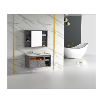 Elegant Grey Wall Hung Bathroom Cabinet with Storage and Mirror