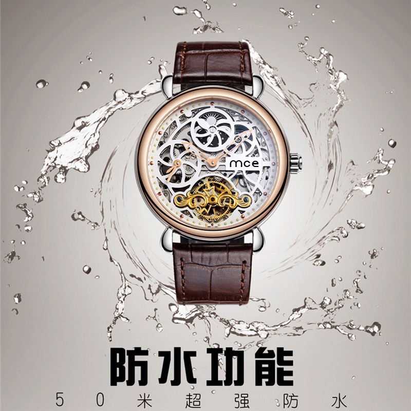 Genuine Leather Fashion Luxury Skeleton Wrist Watch