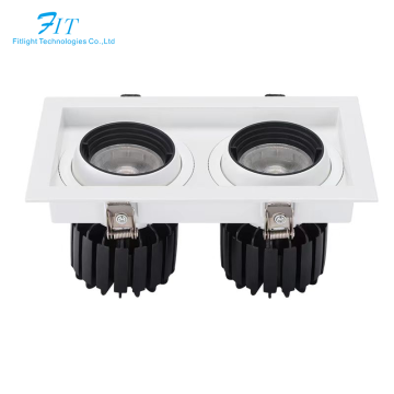 Dimmable 2x35W LED Grille Square Ceiling Recessed Double COB Downlight for Camera Shop Lighting