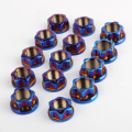 burnt blue color Titanium flange nut motorcycle nuts